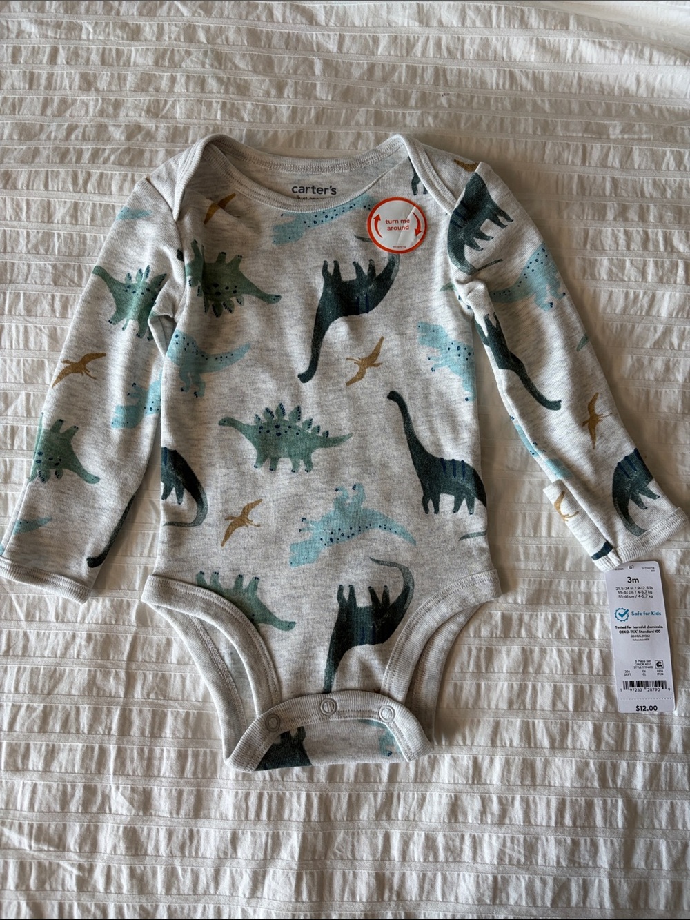 Carter's Baby Dino Print One-Piece Bodysuit - Light Gray/Teal